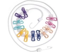 Draagbare Waslijn - Camping Wasrek - Buiten Droge Kleding - 12 Anti-slip Clips - Tot 3.6 Meter