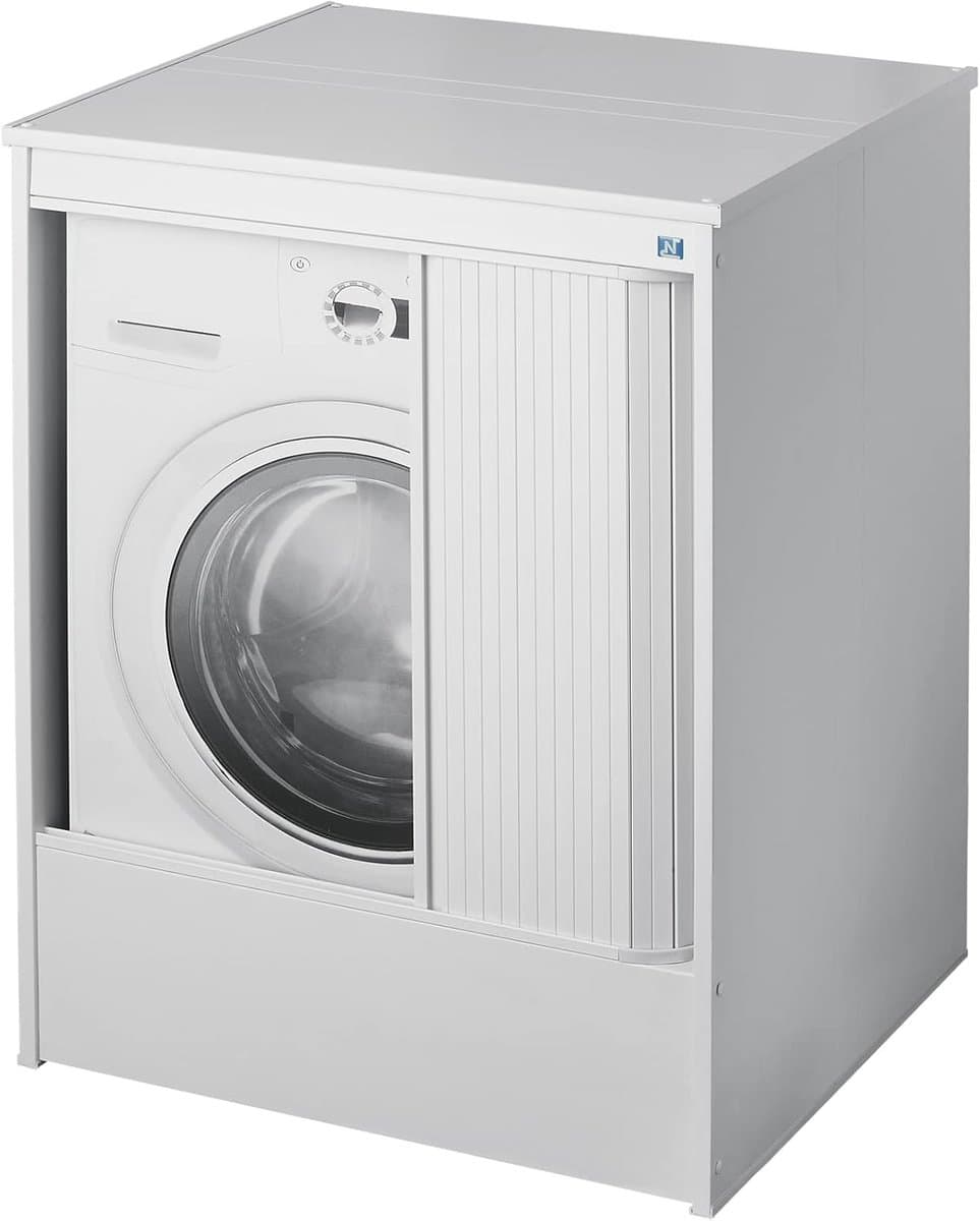 Wasmachinekast Buiten - Opbergkast Buiten - Bescherming Apparatuur - Schuifdeur Ontwerp - 70 x 60 x 94 cm - Wit — afbeelding 1
