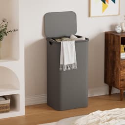 RFWR® Wasmand met deksel 100 liter - Ruimtebesparende wassorteerder met opvouwbare waszak - Grijze opbergmand met handvat — thumbnail 3