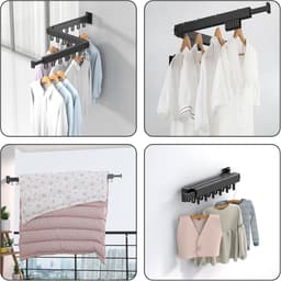 Foldable Wall Mounted Drying Rack with Hooks Strong Clothes Airer Indoor Outdoor Space Saving Drying Racks for Balcony Bathroom Bedroom (Black 3-fold) — thumbnail 3