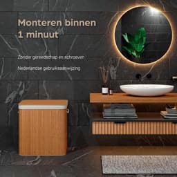 RFWR® Wasmachine boodschappentas met 3 vakken en deksel – Opvouwbare bamboe wasmand van 150L — thumbnail 2