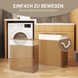 Waskorf - 100L - Wasmand met Deksel - Touw Handvat - Verwijderbare Waszak - Bambus - Bruin — thumbnail 5