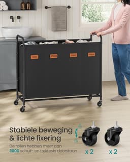 Wasmand 4 Vakken - Was Sorteren - Wasmand Op Wielen - Was Organizer - Wasverzamelaar - Wasgoed Scheiden - Opvouwbaar - Waskamer Accessoire — thumbnail 5