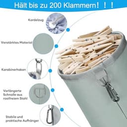 Waterdichte wasknijperzak met haak en trekkoordsluiting - Grijs - Ideaal voor binnen en buiten — thumbnail 3