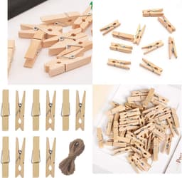 Mini Wasknijpers 100 Stuks - Houten Fotoclips met Jute Touw voor Creatief Gebruik — thumbnail 3