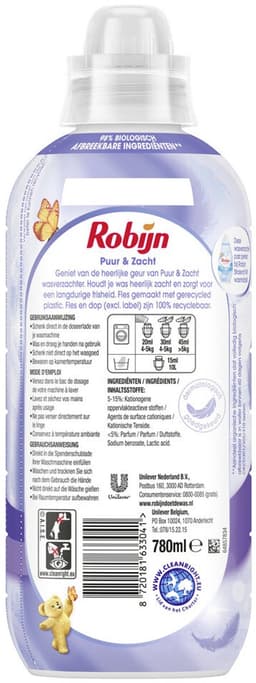 Robijn – Wasverzachter – Puur & Zacht – 780 ml - Voordeelverpakking - 12 stuks — thumbnail 4