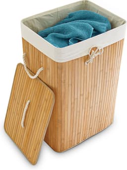 wasmand bamboe - 83 l - met deksel - opvouwbaar - groot — thumbnail 2