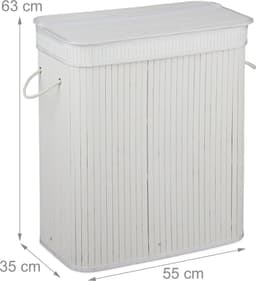 wassorteerder bamboe - 3 vakken - elk 30 l - met deksel en handgrepen - wit — thumbnail 3