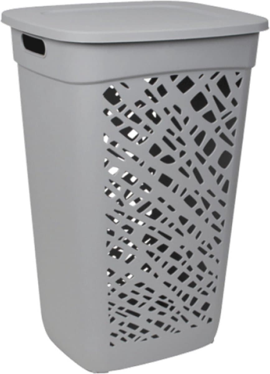 EDA Wasmand/wasbox met deksel - grijs - 60 liter - kunststof - L43 x B36 x H63 cm - Wasmanden/wasboxen — afbeelding 1