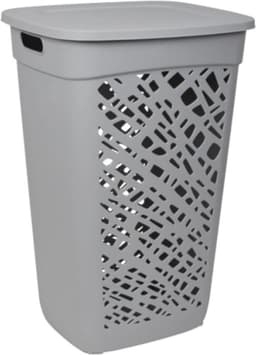 EDA Wasmand/wasbox met deksel - grijs - 60 liter - kunststof - L43 x B36 x H63 cm - Wasmanden/wasboxen — thumbnail 1