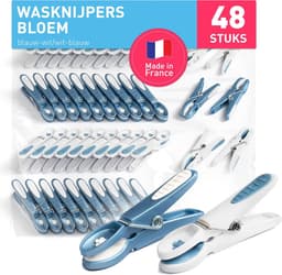 Wasknijpers Bloem - Set van 48 Stuks in Blauw en Wit - Premium Kwaliteit voor Binnen en Buiten — thumbnail 1