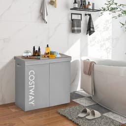 COSTWAY Wasmand met deksel, 115 liter, wasverzamelaar, 2 vakken, wasbox van vliesstof met handgrepen, 62 x 31 x 60 cm (grijs) — thumbnail 3