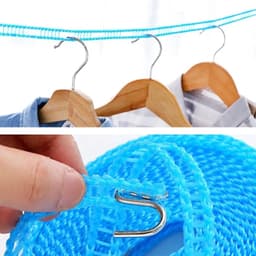 Winddichte en antislip waslijn van 3 rollen, 5 meter lang - Ideaal voor binnen en buiten gebruik, stevige en draagbare waslijn — thumbnail 2