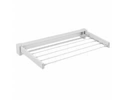 Wishdor Opvouwbaar Droogrek voor aan de Muur - Ruimtebesparend wanddroogrek met 6 stangen - Zonder boren of met schroeven - Badkamer en balkon - Wit - L 70 x B 37,5 x H 10 cm