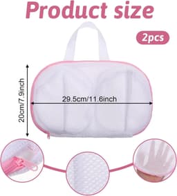 Waszakken - 2 Stuks - Waszak voor beha - 30 x 20 cm - Polyester - Beschermwaszak - Met Rits - Fijn gaas wasnet - Tegen vervorming - Voor ondergoed - Draagbare opbergfunctie - Huishoudelijk wasaccessoire - Voor Beha's, Kleine Kledingstukken - Roze — thumbnail 5