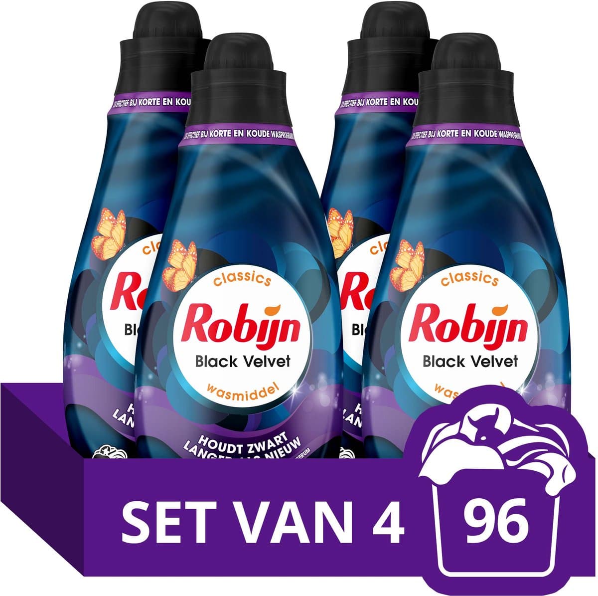 Robijn - Vloeibaar Wasmiddel - Klein & Krachtig -Black Velvet - 4 flessen - 96 wasbeurten - Voordeelverpakking — afbeelding 1