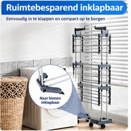Noventra inklapbaar wasrek-wasrek staand-wasrek-op wielen-max 40 kg draagvermogen- 72/125 x 65 x 176 cm-ijzer-zilvergrijs- — thumbnail 4
