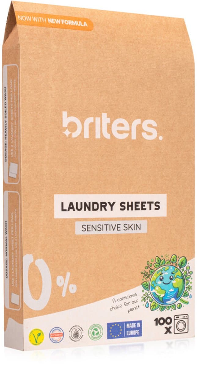 Briters Wasstrips Sensitive Skin – 100 wasbeurten – Hypoallergeen & Parfumvrij – Vegan – Dermatest – Europees Product — afbeelding 1
