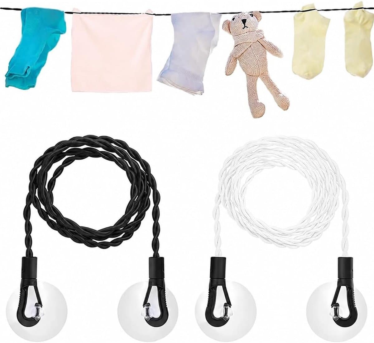 2 x reiswasrek, uittrekbaar, 1,5 m, nylon, verstelbaar, draagbaar, voor kamperen, reizen en outdoor (wit en zwart) — afbeelding 1