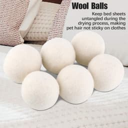Wollen ballen 6 stuks 6 cm - Waterabsorptie - Elimineert statische was - Bespaart geld - Vemera — thumbnail 3