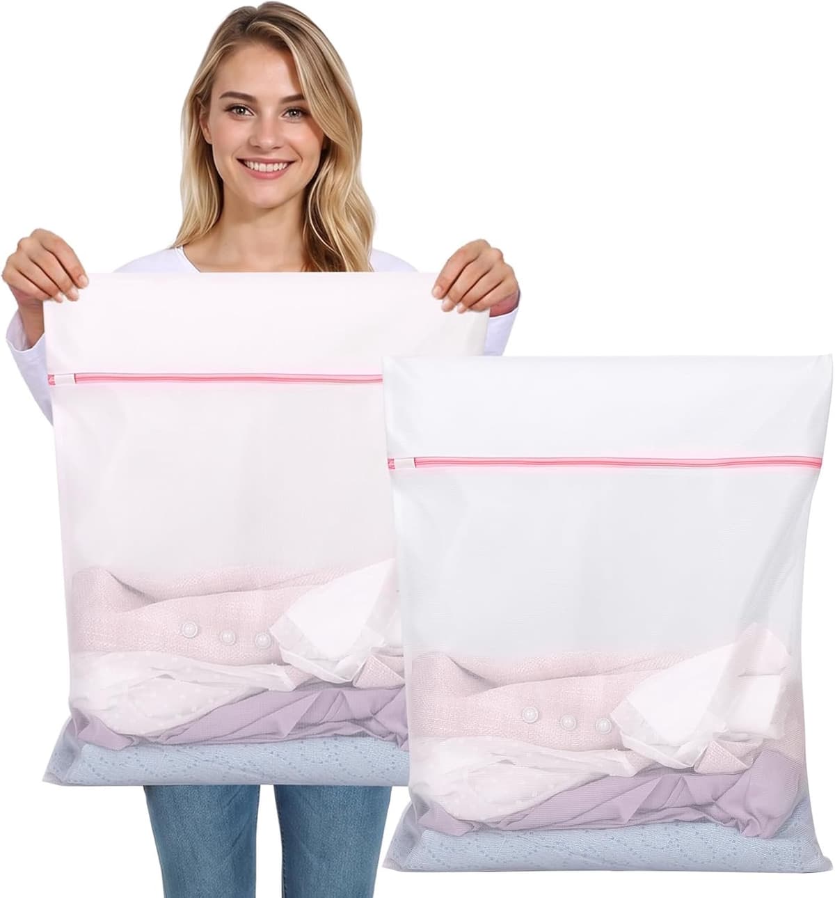 Waszakken - 90*90cm Waszak Groot - 1 set van 2 stuks - Waszak Wasmachine - Laundry bag - Waszakken - Wit — afbeelding 1