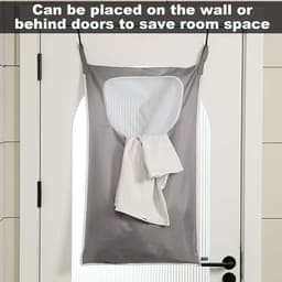 Waszakken om aan de deur op te hangen, compact en ruim met haken van roestvrij staal en ritssluiting, wasmand organizer voor badkamer, slaapkamer, kinderen, muur (grijs) — thumbnail 2