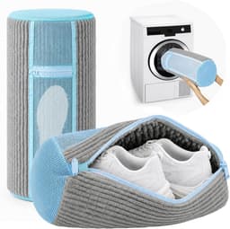 Dikke schoenwaszak, verpakking van 2 stuks, met netvak aan de buitenkant, herbruikbare waszak voor wasmachine en droger, 360° pluche reiniging, beschermhoes voor sneakers, gymschoenen, ideaal — thumbnail 1