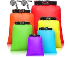 Set van 6 waterdichte tassen, licht, met 15 l, 8 l, 5 l, 4 l, 3 l, 2 l en 2 verstelbare lange schouderbanden voor kajakken, boottochten, Gemengde kleur, outdoor, multifunctioneel