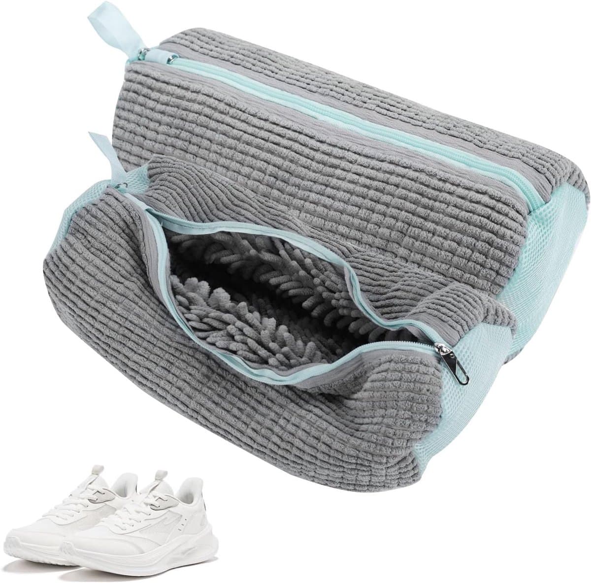 Waszakken, wasmachine, chuhe waszak rondom reiniging, wasnet voor sneakers, schoenenzak voor wasmachine, multi-bescherming, schoenwaszak, voor sportschoenen, tennisschoenen (grijs) — afbeelding 1
