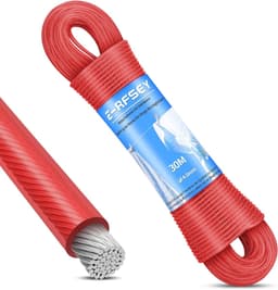 SnelShoppen - 30 m Waslijn Buiten met Stalen Kern, Robuuste Kledinglijn, Draagkracht 220 kg, Roestvrij, Waterdicht, Tuin, Rood, 4 mm Diameter — thumbnail 1