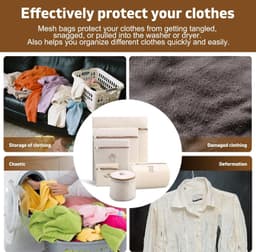 6-delige set – Waszak van mesh – Tas voor bh-verzorging – Opbergtas voor de wasmachine – Opvouwbare organizer – Ritssluiting – Beschermt kleding – voor truien, jassen, ondergoed en andere delicate items – Beige – Verkrijgbaar in verschillende maten — thumbnail 3