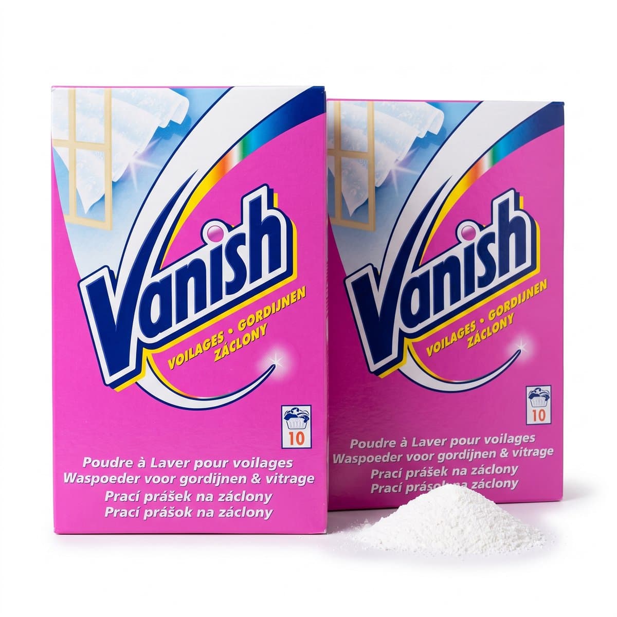 VANISH Waspoeder Voor Witte Gordijnen & Vitrage - Behandelt Vanaf 30°C - 10 Wasbeurten x 2 stuks — afbeelding 1