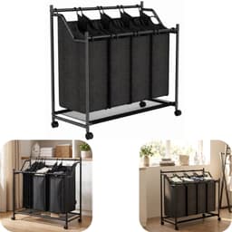 Wasmand - mand voor vuile kleren - wasmand op wielen - speelgoedopbergmand - mand voor kledingindeling - extra groot, diep - gemakkelijk te sorteren - slijtvast - opbergaccessoires - geschikt voor wasruimte, badkamer, balkon (zwart, 86*82cm) — thumbnail 1