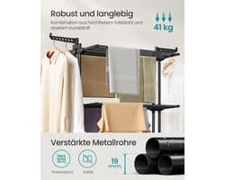 Lejoraa Wasrek 4 Niveaus – Was droogrek met Vleugels en Wielen – Stevig - Draagvermogen 41 kg - 173 cm Hoog – Groot Droogrek - zwart