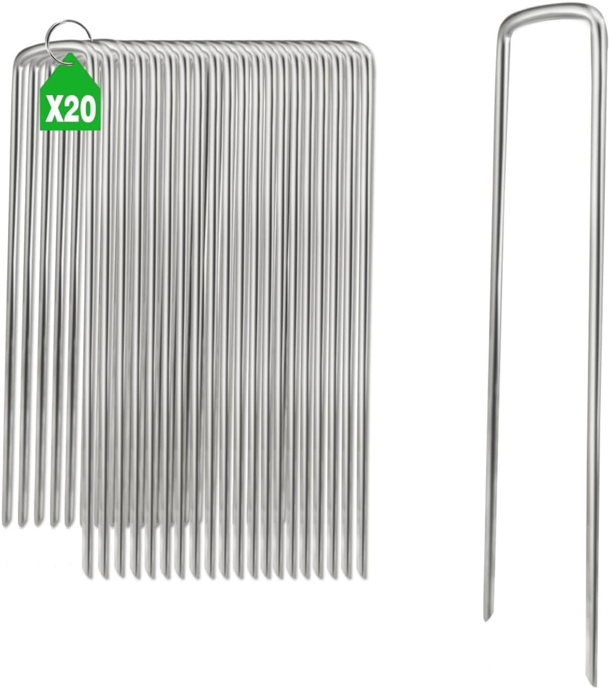 Set van 20 gegalvaniseerde grondankers 200 x 25 x 4 mm voor tuin, tenten en onkruiddoek, stevige tuinankers en haringen — afbeelding 1