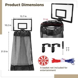 KZQ rood Hangende Wasmand Met Basketbalring En Rits Voor Aan De Deur - Verwijderbare Basketbalring, Ideaal Voor Badkamer En Kinderkamer — thumbnail 2