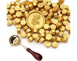 300 Stuks Octagonale Gouden Wasbolletjes met Smeltlepel voor Waskerf, Uitnodigingen, Enveloppen en Cadeausluiting, Creatieve DIY Projecten
