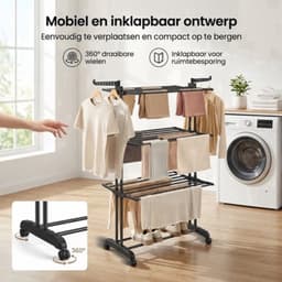 Droogrek Staand - Inklapbaar Wasrek met Wielen - Droogtoren 4 Lagen - 24 Meter Drooglengte - 50 kg Draagvermogen — thumbnail 4