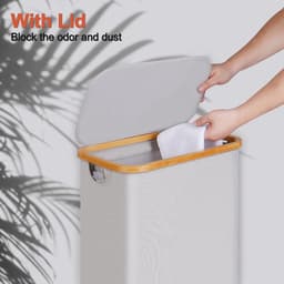Efluky Wasmand met deksel, 75 l, smalle wasmand met wasbare binnenzak, lichtgrijs wasmand met bamboe handgrepen, opvouwbare wasmand voor waskeuken, slaapkamer, badkamer — thumbnail 3
