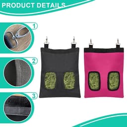 Hooibuidel Set - Voerzak Kleine Dieren - Voedsel Aanbieden - Waterproof Oxford Stof - 30.5 cm Lengte - Zwart — thumbnail 3