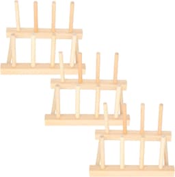 3Set Houten Bordenrek Stand, Keukengerei Kom Schotel Afdruiprek Houten Plank Woondecoratie voor Aanrecht — thumbnail 5
