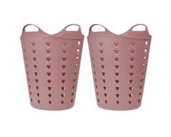 Excellent Houseware Flexibele wasmand - 2x - oudroze - 60 liter - kunststof - 47 x 50 cm