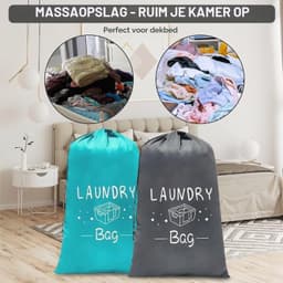 2 grote waszakken, 120 l, opvouwbaar, voor vuile kleding, met trekkoord, voor reis/badkamer/slaapkamer/slaapzaal (61 × 91 cm) — thumbnail 5