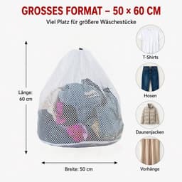 Twee grofmazige waszakken en wasmachinezakken, een groot wasnet van 50 x 60 cm, een sokkennet voor de wasmachine, waszakken met trekkoord voor broeken, T-shirts, donsjassen, jassen en gordijnen. — thumbnail 5