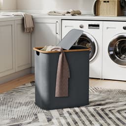 Wasmand - Wasmand met Deksel - Uitneembare Waszak - 2 Vakken - 80 Liter Capaciteit — thumbnail 5