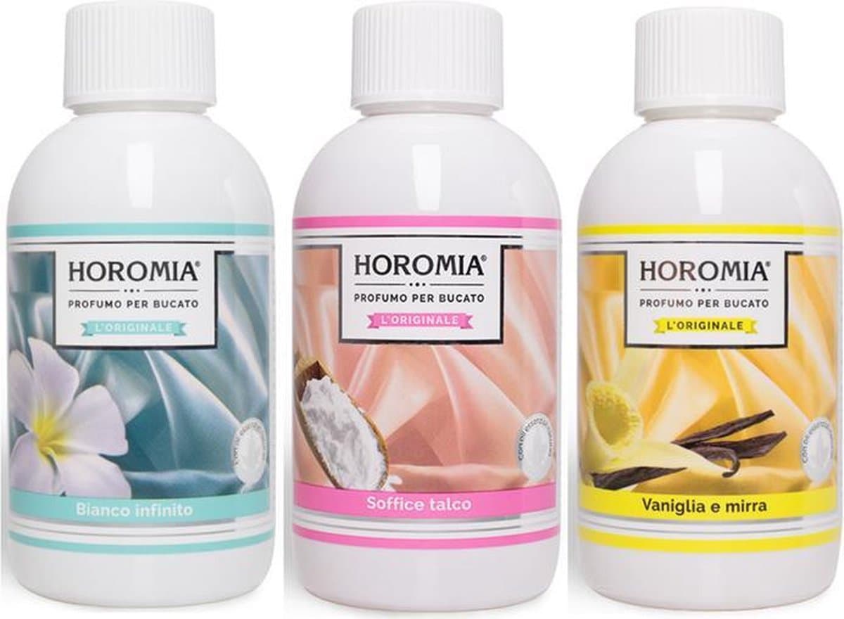 Wasparfum Horomia | set 3 x 250 ml Bianco infinito, Soffice talco, Vaniglia di mirra — afbeelding 1