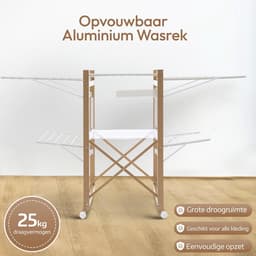 White-Label® Wasrek Inklapbaar op Wieltjes - Droogmolen - Droogtoren Staand — thumbnail 3