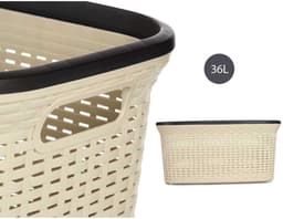 KIPIT Wasmand - 2x - crème/beige - kunststof - rotan - inhoud 36 L — thumbnail 5