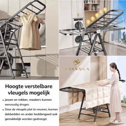 Yar Inklapbaar Droogrek – 10-18 Meter Drooglengte – Zwart – Met Verstelbare Vleugels – Staal — thumbnail 2