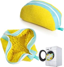 2 stuks waszakken voor schoenen in wasmachine - dubbele ritssluiting - 360 graden reiniging - herbruikbare zakken - geel — thumbnail 1